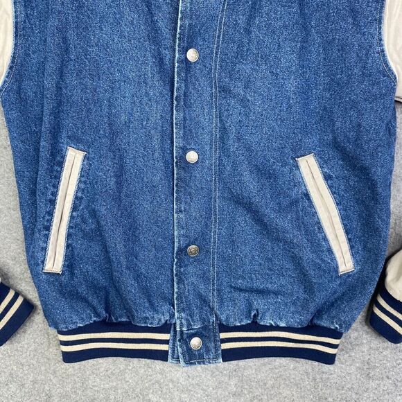 VINTAGE Denim Jacket Mens Medium Bomber Varsity Cotton Snap 90's Diehards - Picture 5 of 13